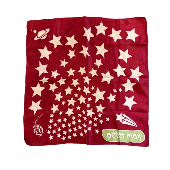 Rare Vintage 70s Peter Max Shooting Star Solar System Scarf Red - Picture 4 of 6